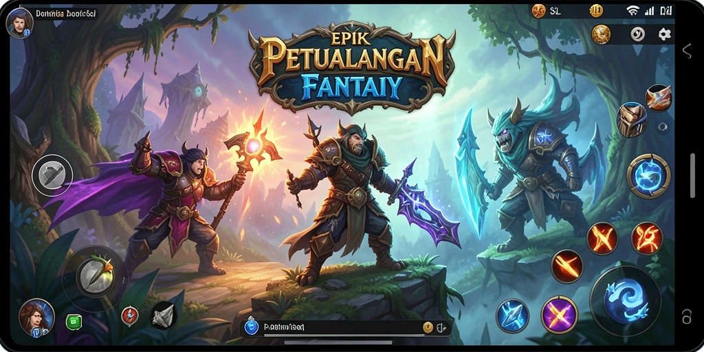 Tangkapan layar utama 9SL menampilkan karakter dalam pertempuran seru di dunia fantasi.
