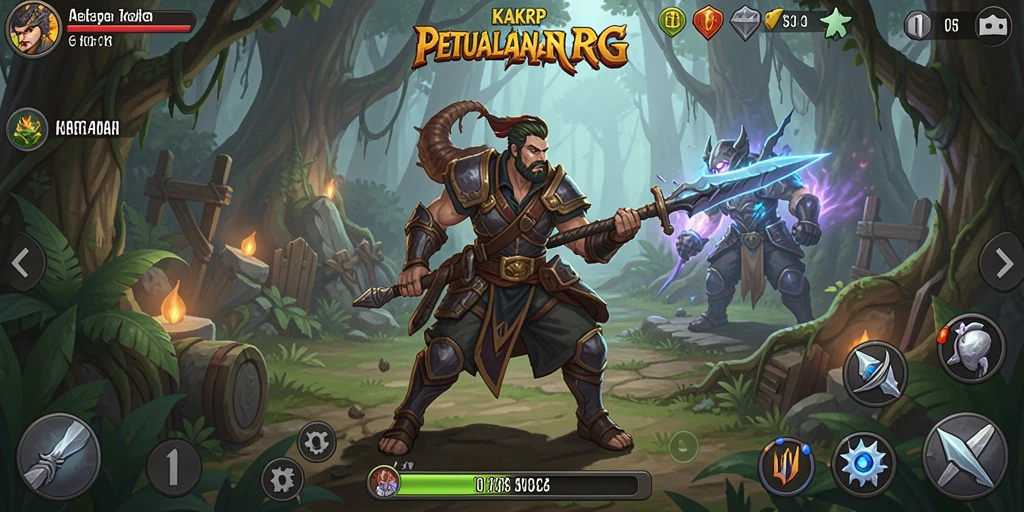 Tampilan gameplay KAKRP yang epik dalam petualangan RPG.