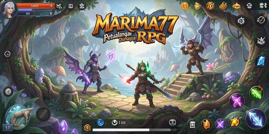 Screenshot menunjukkan gameplay seru dari MARIMA77 dengan pertarungan epik.