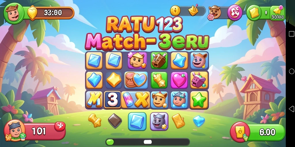 Gameplay seru dan penuh warna dari RATU123 di level Match-3.
