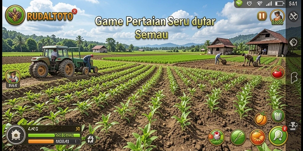 Tampilan screenshot RUDALTOTO menampilkan aktivitas bertani yang seru.