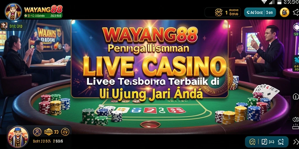 Screenshot utama WAYANG88 menampilkan dealer langsung dalam permainan kasino.